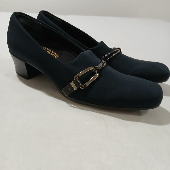 Munro Shoes - Munro Shoes Womens 8.5 Narrow Cindi Slip On Loafer Heel M207487 Navy Fabric